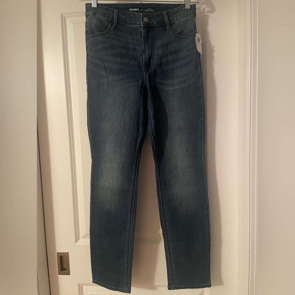 Old Navy Women's Straight Leg Jeans in Dark Blue